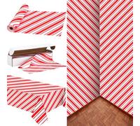 Tudomro 54 Inch x 100 Ft Christmas Tablecloth Roll, Christmas Party Favor Supplies, Red and White Striped Carnival Tablecloth, Plastic Waterproof Circus Table Cover for Xmas Carnival Party Decoration