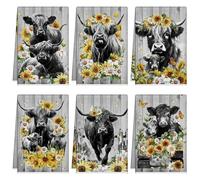 Tudomro 6 Pcs Highland Cow Kitchen Towels Highland Cow Themed Dish Towels Seasonal Cute Decorative Hand Tea Towel Absorbent Soft Kitchen Fingertip for Farmhouse Bathroom Decorations