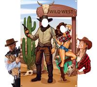 Tudomro 73 x 47 Inch Western Cowboy Backdrop Party Decorations Wild West Large Photo Booth Props Background Door Banner Cowboy Themed Funny Games Supplies for Birthday Party Men