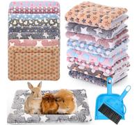 Tudomro 8 Pcs Bunny Guinea Pig Beds with Cleaning Dustpan Brush 14.5"x10.6" Warm Fleece Guinea Pig Pads Small Animal Sleeping Mats Accessories for Rabbit Hamster Squirrel Hedgehog Chinchilla Ferret