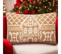 Tudomro Christmas Gingerbread House Pillow Covers 12x20 Inch Gingerbread House Shaped Embroidered Sherpa Holiday Decorative Throw Pillow Cases for Xmas Home Bedroom Couch