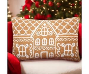 Tudomro Christmas Gingerbread House Pillow Covers 12x20 Inch Gingerbread House Shaped Embroidered Sherpa Holiday Decorative Throw Pillow Cases for Xmas Home Bedroom Couch
