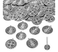 Tudomro St Benedict Medals 1.38 x 1.22 Inch Metal Saint Pendant Silver Toned Saint Benedict Protection from Evil Pendant Christmas Gifts for Women Men Jewelry Making Gifts, Zinc, No Gemstone