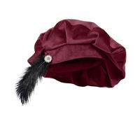 Tudor Hat | 24.4in Feathered Tudor Soft Beret - Elizabethan Medieval Headpiece | for Halloween Party Stage Show