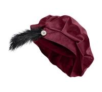 Tudor Hat - Renaissance Costume Beret 62 Cm, Oversized Medieval Feather Cap, XL Wig Friendly Theatre Headwear, Vintage Masquerade Party Hat For Men And Fe