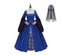 Tudor Queen Anne Boleyn Costume Dress Renaissance Elizabethan Tudor Costume Women Ball Gown with Headpiece (Blue, XXXL)