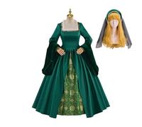 Tudor Queen Anne Boleyn Costume Dress Renaissance Elizabethan Tudor Costume Women Ball Gown with Headpiece (Green, S)