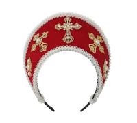 Tudor Queen Coronet Hooded Hat for Women Anne Boleyn Hat Headwear Elizabethan Headwear French Royal Headband for Cosplay Party,Red