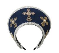 Tudor Queen Coronet Hooded Hat for Women Anne Boleyn Hat Headwear Elizabethan Headwear French Royal Headband for Cosplay Party,Navy Blue