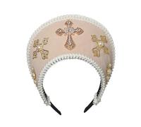 Tudor Queen Coronet Hooded Hat for Women Anne Boleyn Hat Headwear Elizabethan Headwear French Royal Headband for Cosplay Party,Beige