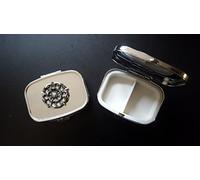 Tudor Rose made of fine English Pewter on a travel silver rectangular metal pill box