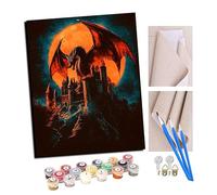 TUDOUTU Paint by Numbers Blood Moon Dragon Castle Kits for Beginners Adults DIY Art Decor Hand Painted Painting by Numbers Creative Gift Home Decoration 16x20 inch with Frame
