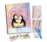 TUDOUTU Paint by Numbers Cartoon Penguin Loving Couple Kits for Beginners Adults DIY Art Decor Hand Painted Painting by Numbers Creative Gift Home Decoration 16x20 inch with Frame