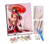 TUDOUTU Paint by Numbers Japanese Umbrella Anime Cherry Blossom Girl for Adults DIY Oil Painting Gift Kits Pre-Printed Canvas Art Home Decoration 16x20 inch with Frame