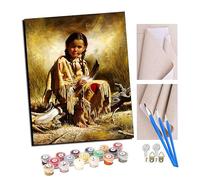 TUDOUTU Paint by Numbers Kits for Adults American Indian Girls (188) with Brushes and Acrylic Pigment DIY Digital Canvas Painting for Adults Beginner-16X20 Inch with Frame
