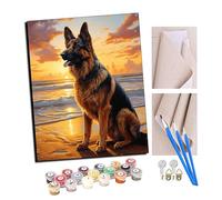 TUDOUTU Paint by Numbers Kits for Adults Beach German Shepherd Dog (2) Oil Paint Digital Drawing Canvas with Brushes Christmas Decorations Gifts -16 * 20 Inch with Frame
