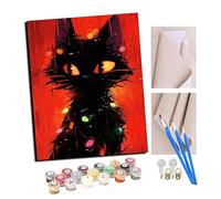 TUDOUTU Paint by Numbers Kits for Adults Black cat on a Fiery Rainy Night DIY Digital Oil Painting Gift Kits Pre-Printed Canvas Art Home Decoration -16 * 20 Inch with Frame