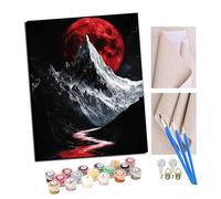 TUDOUTU Paint by Numbers Kits for Adults Blood Moon Mountains and Rivers Oil Paint Digital Drawing Canvas with Brushes Christmas Decorations Gifts -16 * 20 Inch with Frame