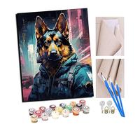 TUDOUTU Paint by Numbers Kits for Adults Cyberpunk German Shepherd (1) Oil Paint Digital Drawing Canvas with Brushes Christmas Decorations Gifts -16 * 20 Inch with Frame