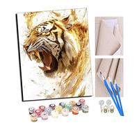 TUDOUTU Paint by Numbers Kits for Adults Golden Roaring Tiger DIY Digital Oil Painting Gift Kits Pre-Printed Canvas Art Home Decoration -16 * 20 Inch with Frame