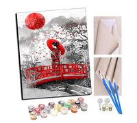 TUDOUTU Paint by Numbers Kits for Adults Japanese Girl on The Bridge with Brushes and Acrylic Pigment DIY Digital Canvas Painting for Adults Beginner-16X20 Inch with Frame