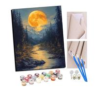 TUDOUTU Paint by Numbers Kits for Adults Landscape of Mountains, Water and Trees Under The Moon Oil Paint Digital Drawing Canvas with Brushes Christmas Decorations Gifts -16 * 20 Inch with Frame