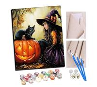 TUDOUTU Paint by Numbers Kits for Adults Pumpkin Lantern and The Little Witch DIY Oil Painting Digital Canvas Wall Art Home Decoration -16 * 20 Inch with Frame