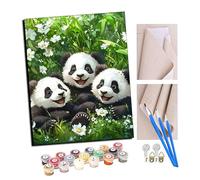 TUDOUTU Paint by Numbers Kits for Adults Three Panda Babies Among The Flowers DIY Oil Painting Digital Canvas Wall Art Home Decoration -16 * 20 Inch with Frame