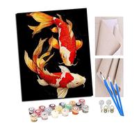 TUDOUTU Paint by Numbers Kits for Adults Two Carps Playing with Ink DIY Oil Painting Digital Canvas Wall Art Home Decoration -16 * 20 Inch with Frame