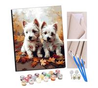 TUDOUTU Paint by Numbers Kits for Adults Two West Highland Terrier Puppies Maple Leaves (3) DIY Oil Painting Digital Canvas Wall Art Home Decoration -16 * 20 Inch with Frame