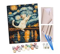 TUDOUTU Paint by Numbers Kits for Adults Van Gogh's Cute Kitten Under The Starry Sky (2) Oil Paint Digital Drawing Canvas with Brushes Christmas Decorations Gifts -16 * 20 Inch with Frame