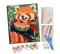 TUDOUTU Paint by Numbers Summer Red Panda and Watermelon for Adults DIY Oil Painting Gift Kits Pre-Printed Canvas Art Home Decoration 16x20 inch with Frame