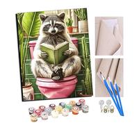 TUDOUTU Paint by Numbers Toilet Reading Raccoon for Adults DIY Oil Painting Gift Kits Pre-Printed Canvas Art Home Decoration 16x20 inch with Frame