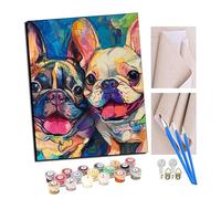 TUDOUTU Paint by Numbers Two Colorful French Bulldogs Kits for Beginners Adults DIY Art Decor Hand Painted Painting by Numbers Creative Gift Home Decoration 16x20 inch with Frame