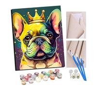 TUDOUTU Paints by Numbers for Adult French Bulldog Baby with Golden Crown (3) with Brushes and Acrylic Pigment DIY Beginner Canvas Painting for Adults Oil Painting Gift Kits 16x20 inch with Frame