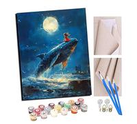 TUDOUTU Paints by Numbers for Adult Moonlit Whale Song with Brushes and Acrylic Pigment DIY Beginner Canvas Painting for Adults Oil Painting Gift Kits 16x20 inch with Frame