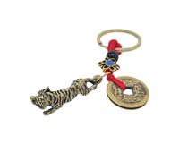 TUDUHUT Brass Coins Key Chains Chinese Zodiac Tiger Key Rings for Fortune Longevity Wealth Success
