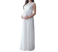 TUDUZ Elegant Maternity Pregnancy Dress, O-Neck Lace Long Maxi Gown for Photography Props, Women's Wrap Dress (White, XL)