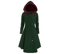 TUDUZ Women Coats Plus Size Vintage Steampunk Long Dress Overcoat Medieval Gothic Renaissance Cosplay Clothes Retro Single Breasted Long Drap Buttons Hooded Coat(Green,4XL)