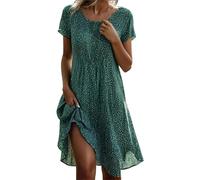 TUDUZ Women Summer Dress Polka Dots Print Knee Length Swing A Line Casual Dresses Short Sleeve Round Neck Tunic T Shirt Dress Party Beach Dresses Daily Holiday Vacation Sundress(Green,L)