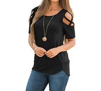 TUDUZ Womens T-Shirt Shop Women Summer Short Sleeve Strappy Cold Shoulder T-Shirt Tops Criss Cross Front Blouses(Black ,XL)