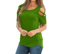 TUDUZ Womens T-Shirt Shop Women Summer Short Sleeve Strappy Cold Shoulder T-Shirt Tops Criss Cross Front Blouses(Green ,L2)
