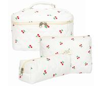 Tuechilles Flower-Shaped Makeup Bags, Quilted Makeup Bags, Pen Cases For Women And Students, Cotton Makeup Bag Sets, Travel And Outdoor 3Pcs, Big cherry Flower