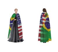 Tuehbsvo American And Brazilian Flags Halloween Hooded Cape Witch Cosplay Accessories Adult/Kids Fancy Dress Costume For Masquerade, Halloween, Family Party
