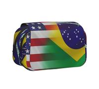Tuehbsvo American and Brazilian Flagsdouble Layer Pencil Case with Flip Top Big Pencil Bag Pouch Stationery Organizer Makeup Bag for Boys Girls Teen College Students School Adults & Office Supplies