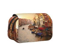 Tuehbsvo Beautiful Venice Canal Viewdouble Layer Pencil Case with Flip Top Big Pencil Bag Pouch Stationery Organizer Makeup Bag for Boys Girls Teen College Students School Adults & Office Supplies