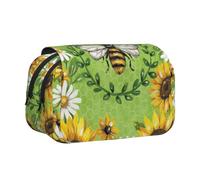 Tuehbsvo Bee & Sunflowersdouble Layer Pencil Case with Flip Top Big Pencil Bag Pouch Stationery Organizer Makeup Bag for Boys Girls Teen College Students School Adults & Office Supplies