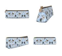 Tuehbsvo Blue Chinchillas and Moon Leather Pencil Case with Zip for Men, Women, Girls, Boys Professionals Perfect Size Pouch for Stationery & Art Utensils