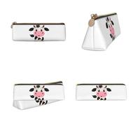 Tuehbsvo Cartoon Milk Cow Leather Pencil Case with Zip for Men, Women, Girls, Boys Professionals Perfect Size Pouch for Stationery & Art Utensils