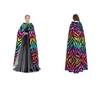 Tuehbsvo Colorful Rainbow Zebra Halloween Hooded Cape Witch Cosplay Accessories Adult/Kids Fancy Dress Costume For Masquerade, Halloween, Family Party
